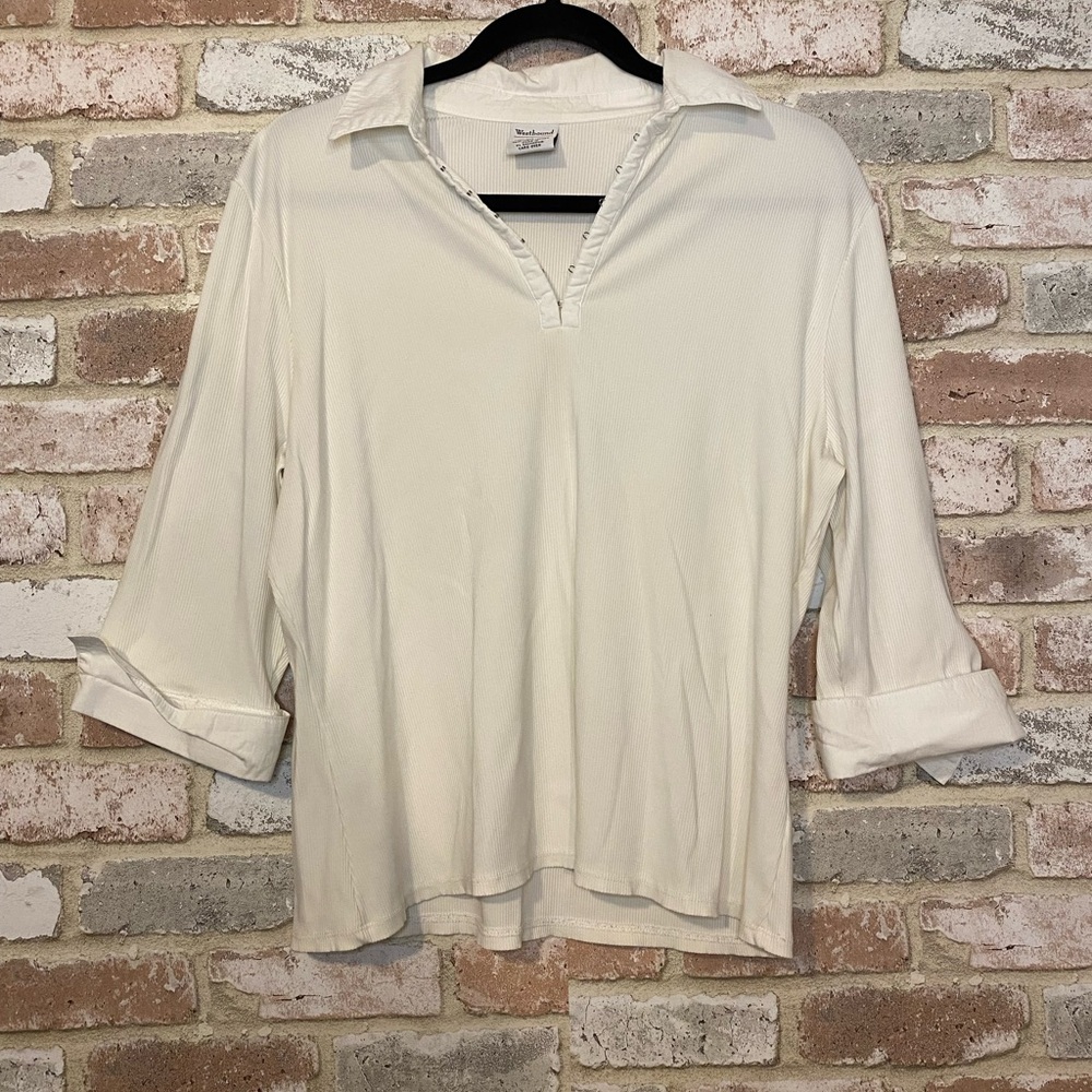 Westbound White  Large Women's Cuffed Sleeve Hooked Buttons